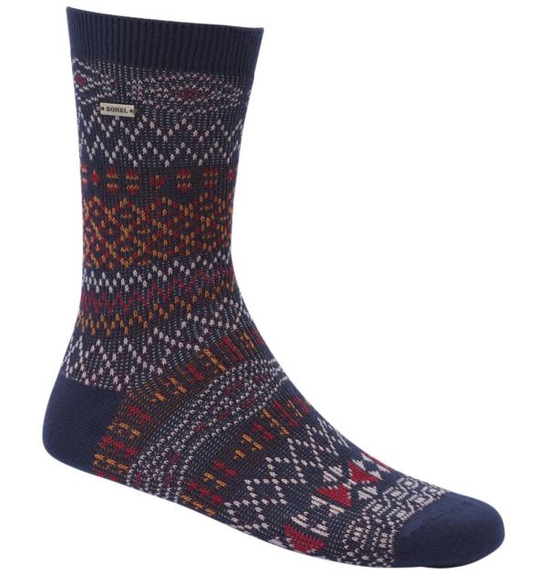 Sorel-Women's Cotton Jacquard Pattern Crew Socks-Navy