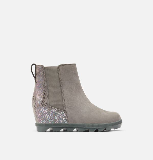 Sorel-Youth Joan Of Arctic Wedge Chelsea Boot-Quarry Grill - Click Image to Close