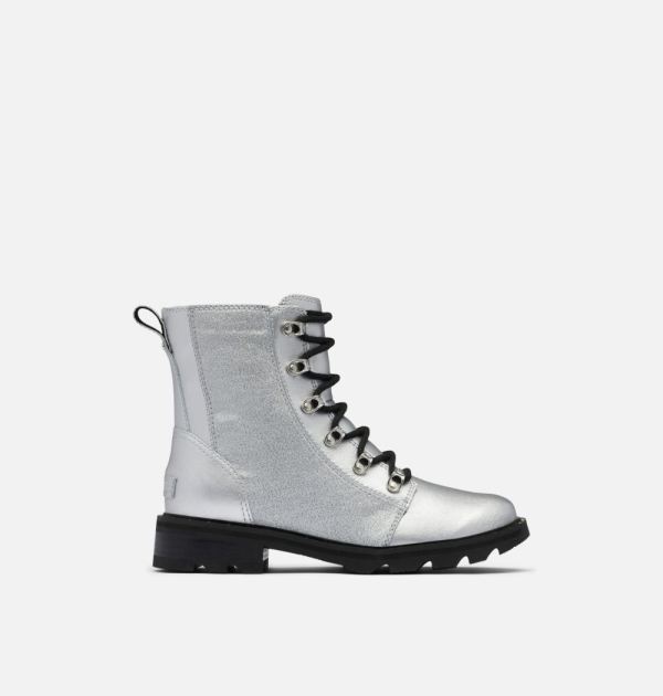 Sorel-Women's Lennox Lace Boot-Pure Silver Black - Click Image to Close