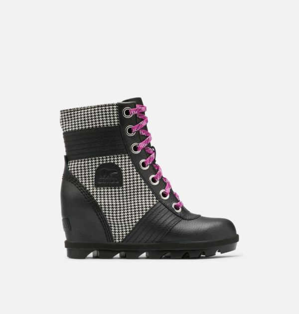 Sorel-Youth Lexie Wedge Boot-Black Bright Lavender - Click Image to Close