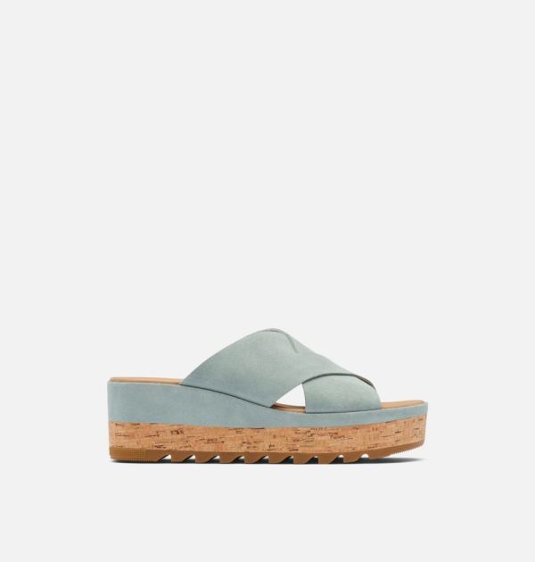 Sorel-Women's Cameron Flatform Mule Wedge Sandal-Crushed Blue Sea Salt - Click Image to Close