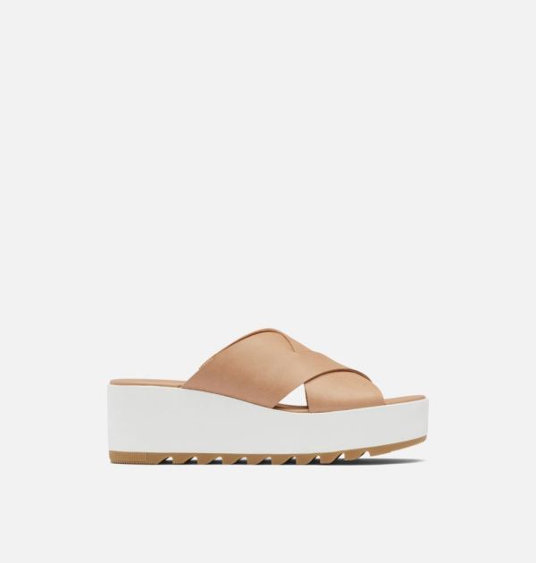 Sorel-Women's Cameron Flatform Mule Wedge Sandal-Honest Beige Sea Salt - Click Image to Close