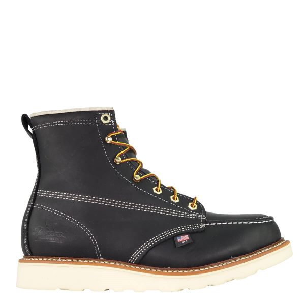 Thorogood Boots American Heritage - 6" Black Safety Toe - Moc Toe MAXWear Wedge - Click Image to Close