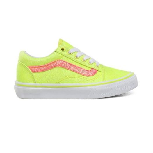 Vans Shoes | Neon Glitter Old Skool Kids (4-8 years) (Neon Glitter) Yellow/True White - Click Image to Close