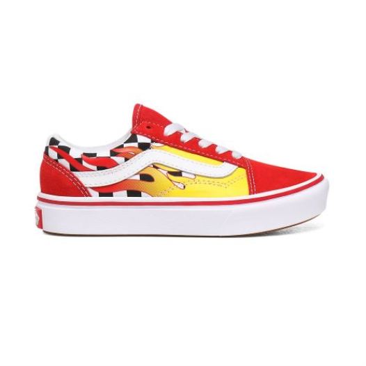 Vans Shoes | Flame ComfyCush Old Skool Kids (4-8 years) (Flame) Checkerboard/Red - Click Image to Close