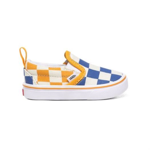 Vans Shoes | Big Checker ComfyCush Slip-On V Toddler (1-4 years) (Big Checker) True Blue/Cadmium Yellow - Click Image to Close