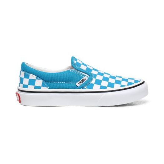 Vans Shoes | Checkerboard Classic Slip-On Kids (4-8 years) (Checkerboard) Caribbean Sea/True White - Click Image to Close