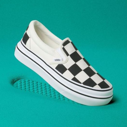 Vans Shoes | Big Classics Checker Super ComfyCush Slip-On (Big Classics Checker) Black/Off White Check - Click Image to Close