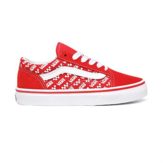 Vans Shoes | Logo Repeat Old Skool Kids (4-8 years) (Logo Repeat) Racing Red/True White - Click Image to Close