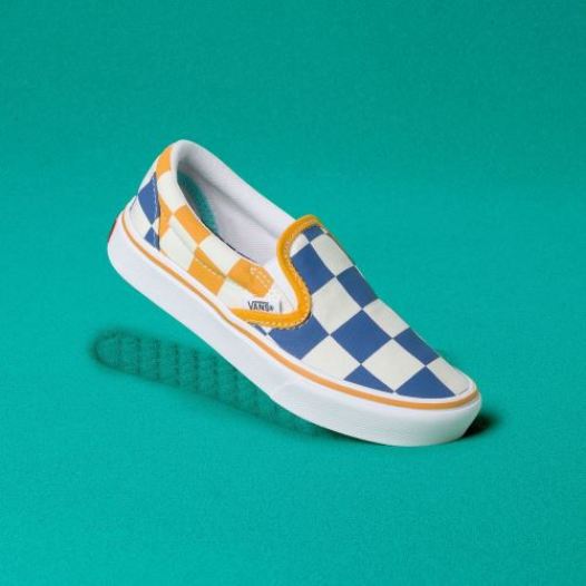 Vans Shoes | Big Checker ComfyCush Slip-On Youth (8-14 years) (Big Checker) True Blue/Cadmium Yellow - Click Image to Close