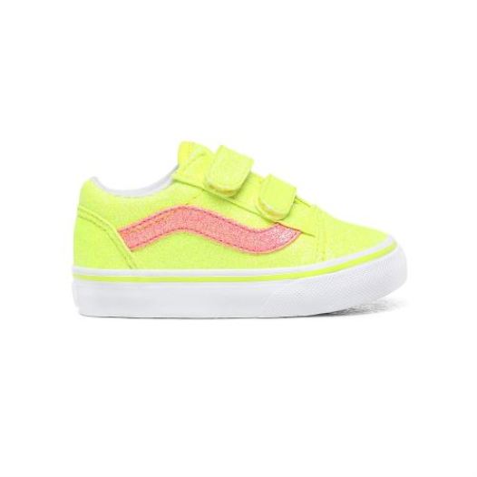 Vans Shoes | Neon Glitter Old Skool V Toddler (1-4 years) (Neon Glitter) Yellow/True White - Click Image to Close