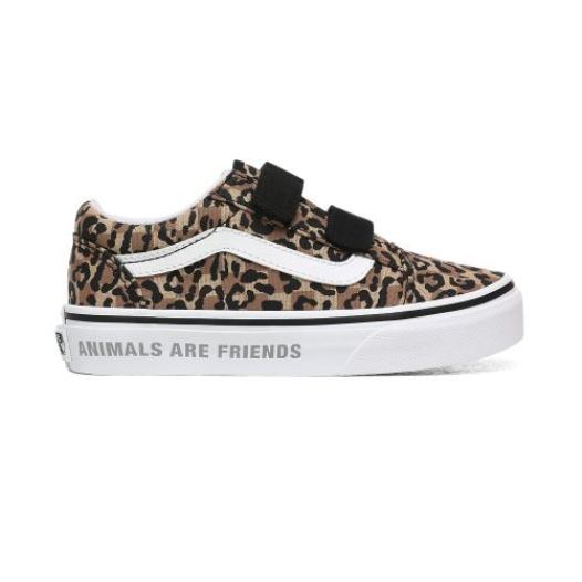 Vans Shoes | Animal Checkerboard Old Skool V Youth (8-14 years) (Animal Checkerboard) Leopard/Black - Click Image to Close