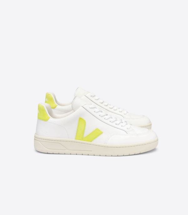 VEJA | MENS V-12 LEATHER WHITE JAUNE FLUO - Click Image to Close