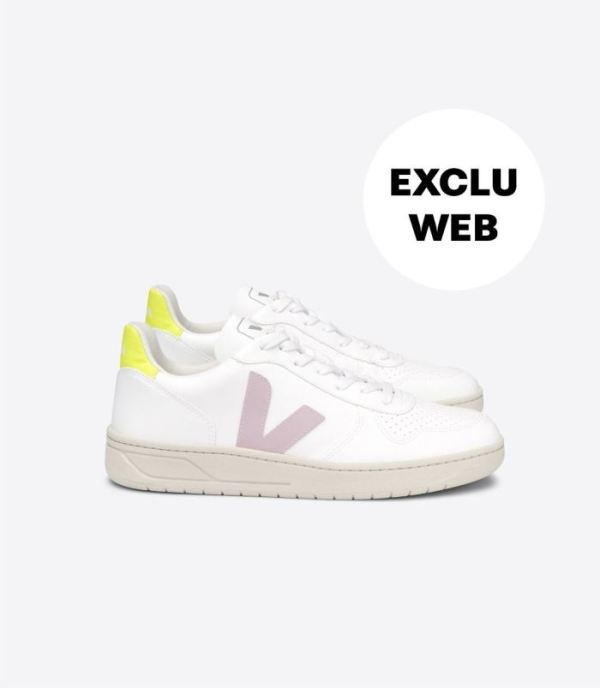 VEJA | WOMENS V-10 CWL WHITE PARME JAUNE-FLUO - Click Image to Close