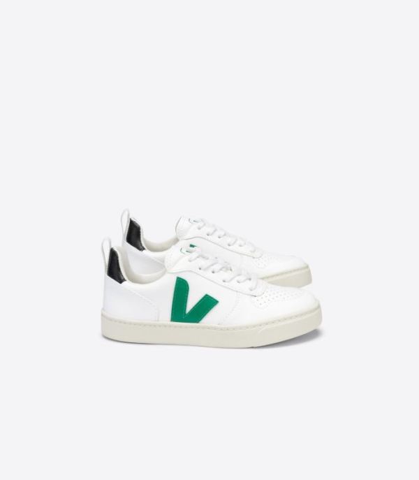 VEJA | KIDS V-10 LACE CWL WHITE EMERAUDE BLACK - Click Image to Close