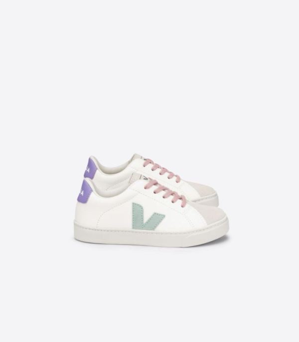 VEJA | KIDS ESPLAR LACES CHROMEFREE LEATHER WHITE MATCHA LAVANDE