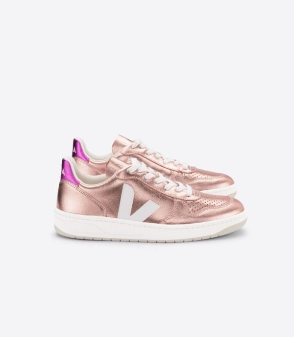 VEJA | WOMENS VSTORE V-10 LEATHER NACRE WHITE FUSHIA - Click Image to Close