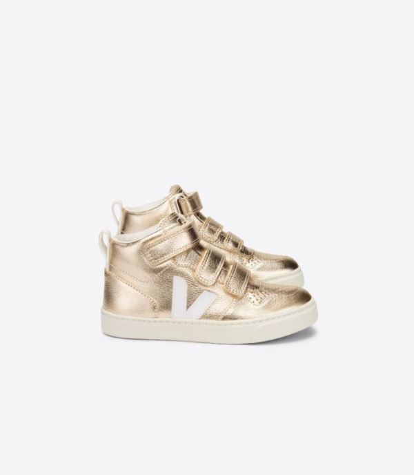 VEJA | KIDS V-10 MID CHROMEFREE LEATHER PLATINE WHITE - Click Image to Close