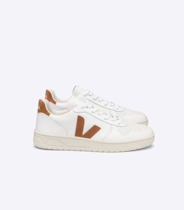 VEJA | WOMENS V-10 LEATHER WHITE CAMEL