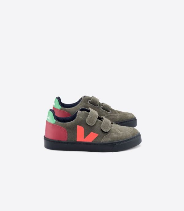 VEJA | KIDS VSTORE V-12 SUEDE OLIVE MULTICO BLACK-SOLE - Click Image to Close