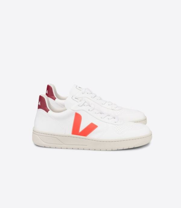 VEJA | WOMENS V-10 CWL WHITE ORANGE-FLUO MARSALA