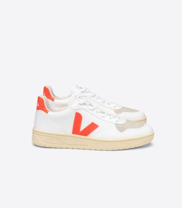 VEJA | MENS V-10 CWL WHITE ORANGE FLUO BUTTER SOLE - Click Image to Close