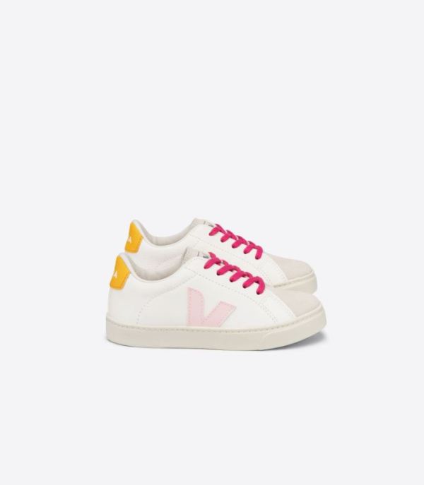 VEJA | KIDS ESPLAR LACES CHROMEFREE LEATHER WHITE PETALE OURO