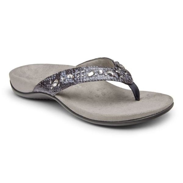 Vionic - Women's Lucia Toe Post Sandal - Slate Grey Snake - Click Image to Close