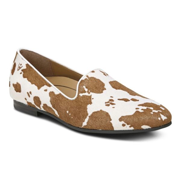 Vionic - Women's Willa Slip on Flat - Brown Cow Print - Click Image to Close