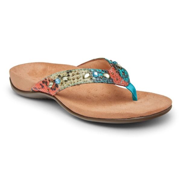 Vionic - Women's Lucia Toe Post Sandal - Blue Teal Snake