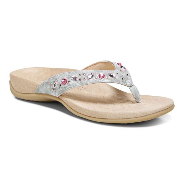 Vionic - Women's Lucia Toe Post Sandal - Light Grey - Click Image to Close