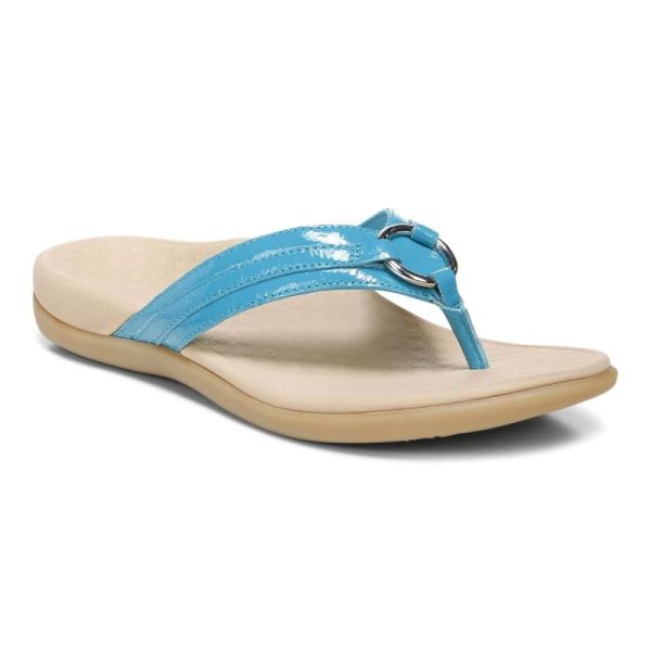 Vionic - Women's Tide Aloe Toe Post Sandal - Lake Blue Leather - Click Image to Close