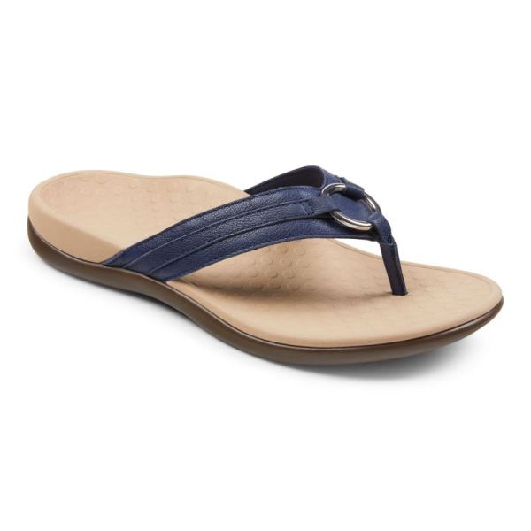 Vionic - Women's Tide Aloe Toe Post Sandal - Navy Leather - Click Image to Close