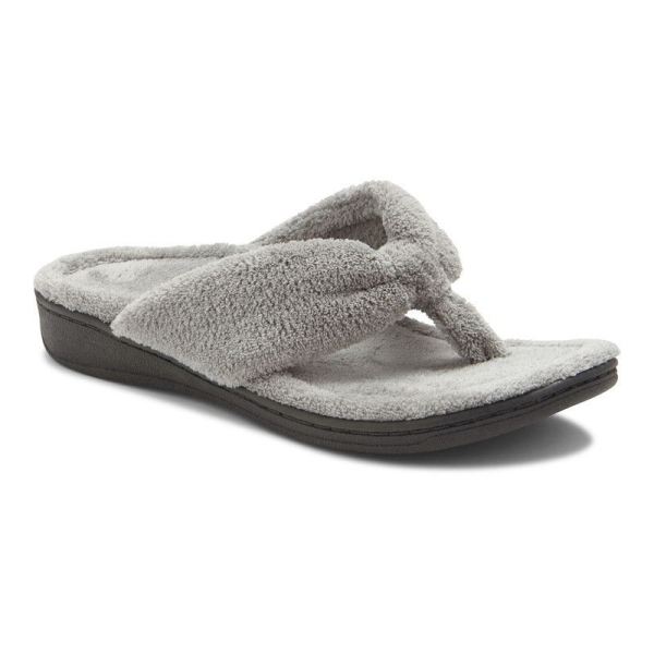 Vionic - Women's Gracie Toe Post Slipper - Light Grey - Click Image to Close