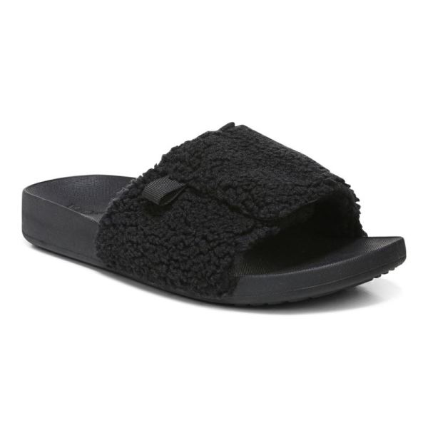 Vionic - Women's Keira Slide Sandal - Black Shearling - Click Image to Close