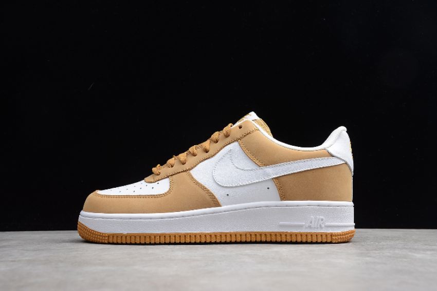 Men's Nike Air Force 1 White Wgute Wheat 306353-991 Running Shoes - Click Image to Close