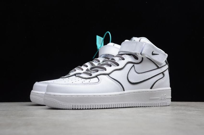 Men's Nike Air Force 1 07 Mid White Black Chameleon 368732-810 Running Shoes - Click Image to Close