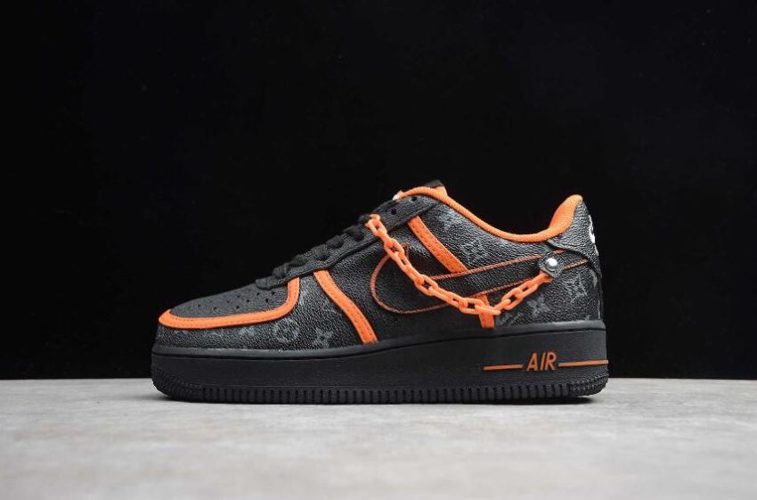 Men's Nike Air Force 1 07 SE Black Orange AQ4211-100 Running Shoes