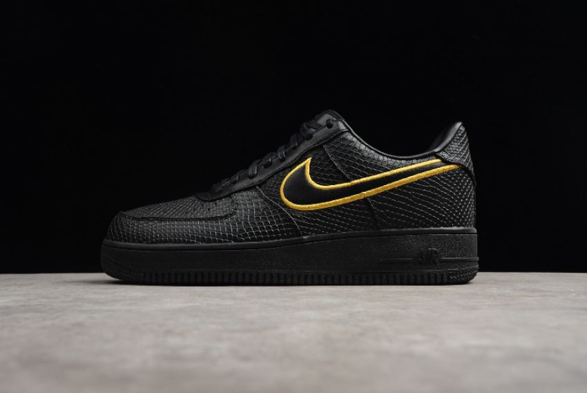 Men's Nike Air Force 1 Low Premium Black Yellow Black AQ9763-001 Running Shoes - Click Image to Close