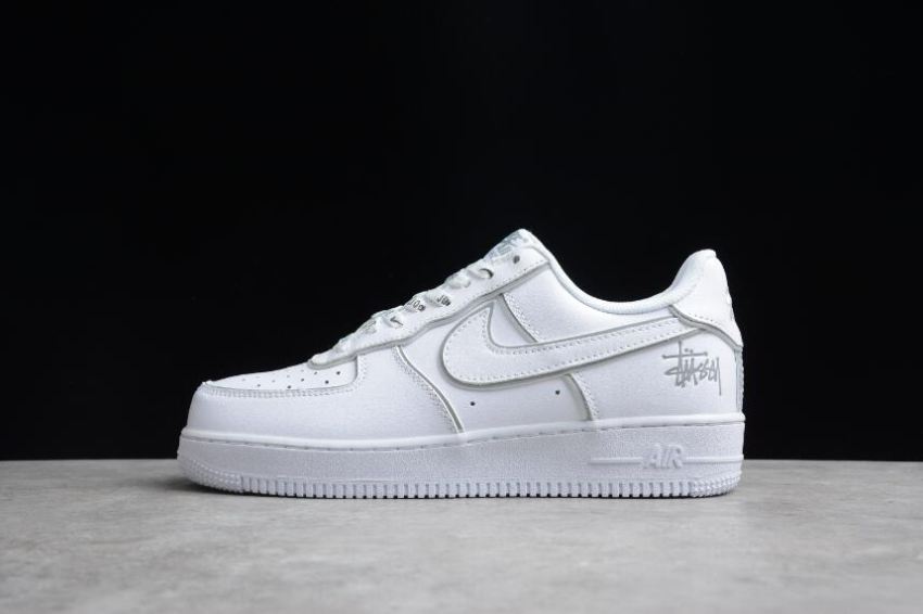 Men's Nike Air Force 1 07 Low Stussy BQ6246-019 White Silver Reflective Running Shoes