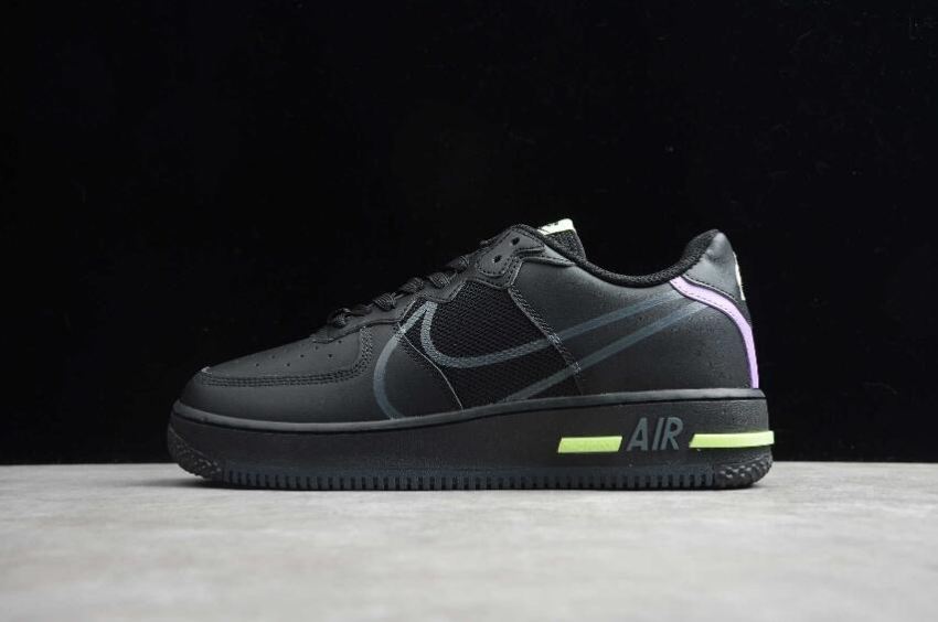 Women's Nike Air Force 1 React Black Anthracite Violet Star CD4366-001 Running Shoes - Click Image to Close