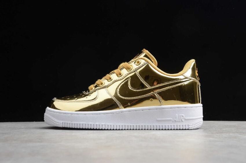 Men's Nike Air Force 1 Low Liquid Metal Gold White CQ6566-700 Running Shoes