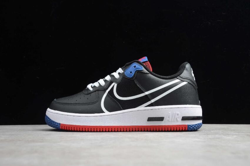 Women's Nike Air Force 1 React Black White Gym Red Blue CT1020-001 Running Shoes - Click Image to Close