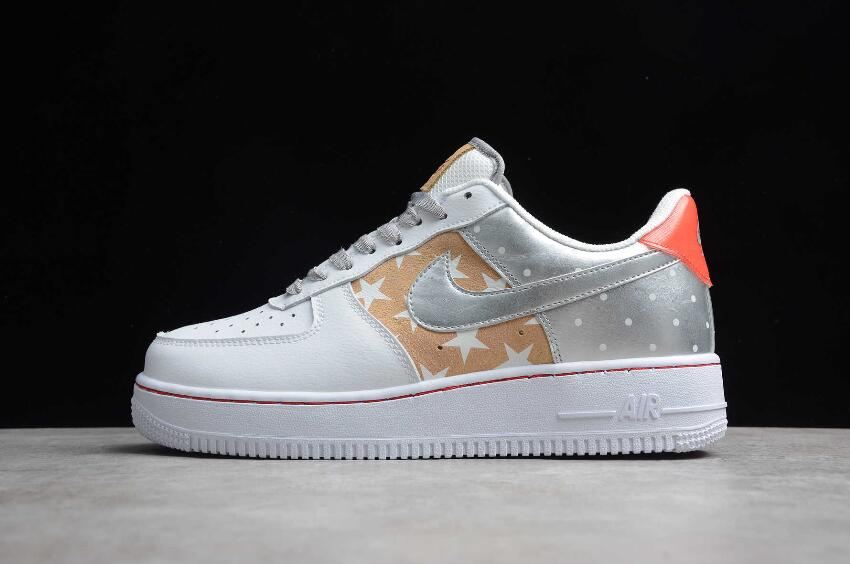 Men's Nike Air Force 1 07 PRM 2 White Gold Silver CT3437-100 Running Shoes - Click Image to Close