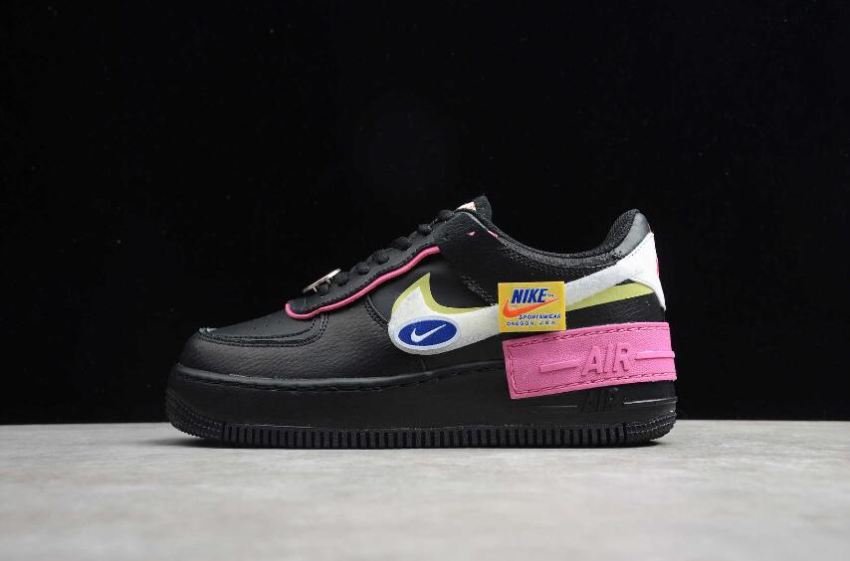 Men's Nike Air Force 1 Shadow Black White Limelight CU4743-001 Running Shoes - Click Image to Close