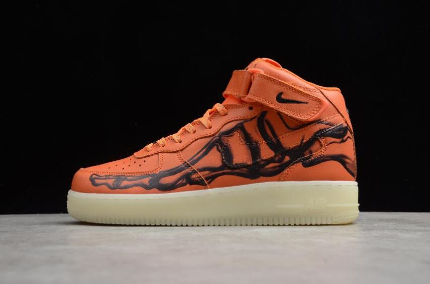 Men's Nike Air Force 1 07 Skeleton QS Orange Black CU8067-801 Running Shoes - Click Image to Close