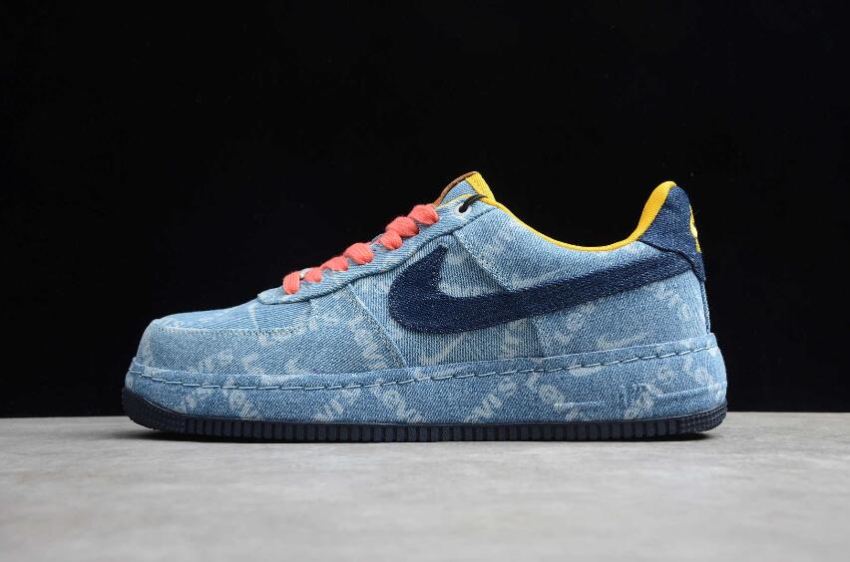 Men's Nike Air Force 1 Low Levis Denim Obsidian Dark Sulfur CV0670-447 Running Shoes