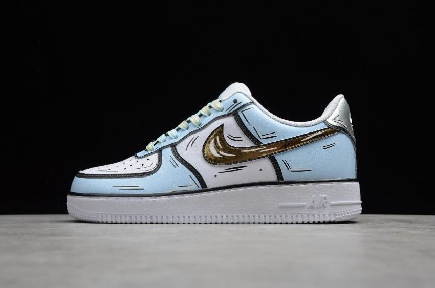 Women's Nike Air Force 1 07 Blue White Gold CW2288-212 Running Shoes