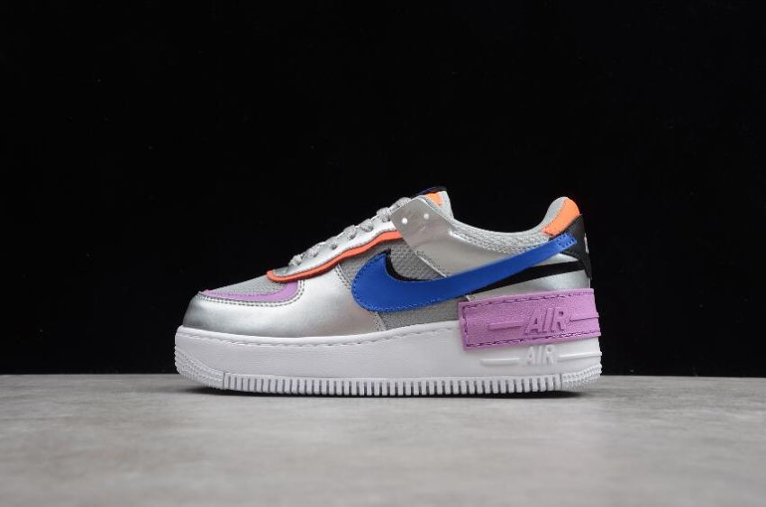 Women's Nike Air Force 1 Shadow Metallic Silver Racer Blue CW6030-001 Running Shoes