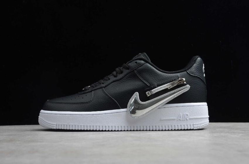 Men's Nike Air Force 1 07 Low Zip Swoosh Black White Silver CW6558-001 Running Shoes - Click Image to Close